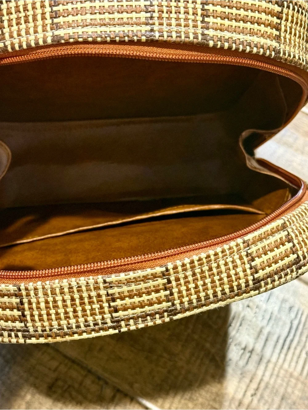 Woven Tan and Gold Mini Backpack - Women